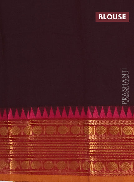 Chettinad cotton saree coffee brown and mustard yellow with thread woven buttas and zari woven border