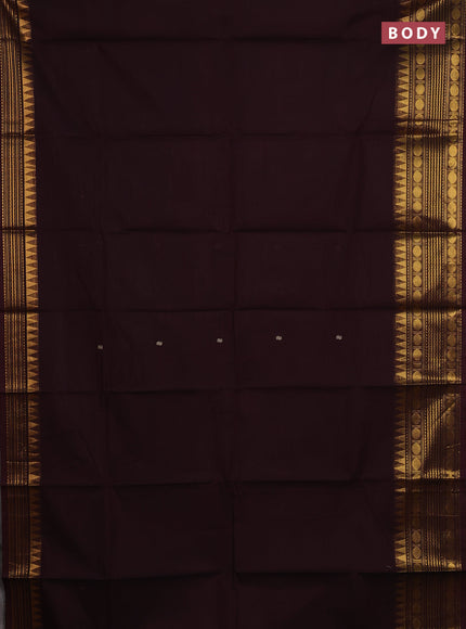 Chettinad cotton saree coffee brown with thread woven buttas and temple design zari woven border