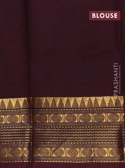 Chettinad cotton saree coffee brown with thread woven buttas and temple design zari woven border