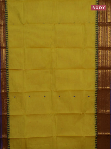 Chettinad cotton saree lime yellow and violet with thread woven buttas and zari woven border