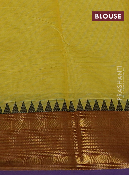 Chettinad cotton saree lime yellow and violet with thread woven buttas and zari woven border