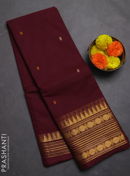 Chettinad cotton saree deep maroon with thread woven buttas and zari woven border