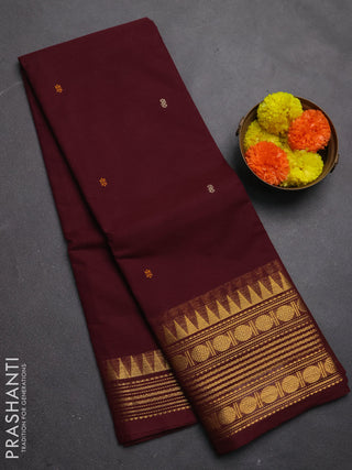 Chettinad cotton saree deep maroon with thread woven buttas and zari woven border