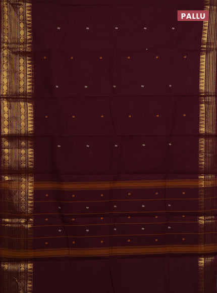 Chettinad cotton saree deep maroon with thread woven buttas and zari woven border
