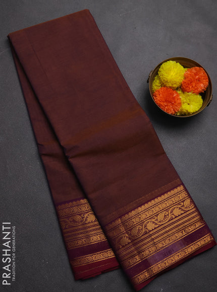 Chettinad cotton saree dual shade of rust and wine shade with plain body and zari woven border