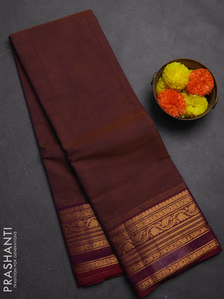 Chettinad cotton saree dual shade of rust and wine shade with plain body and zari woven border