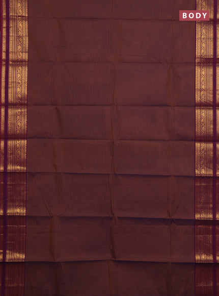 Chettinad cotton saree dual shade of rust and wine shade with plain body and zari woven border
