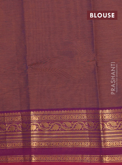Chettinad cotton saree dual shade of rust and wine shade with plain body and zari woven border