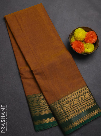 Chettinad cotton saree mustard yellow and green with plain body and zari woven border