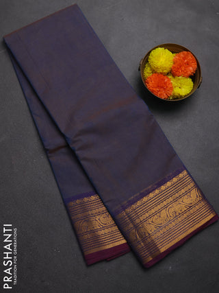 Chettinad cotton saree dual shade of blue and wine shade with plain body and zari woven border