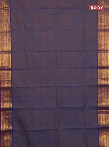Chettinad cotton saree dual shade of blue and wine shade with plain body and zari woven border