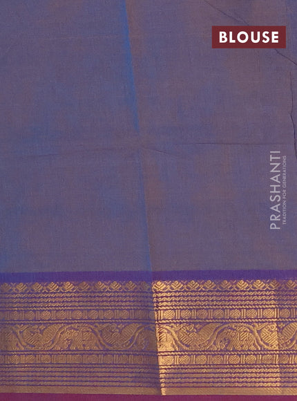 Chettinad cotton saree dual shade of blue and wine shade with plain body and zari woven border