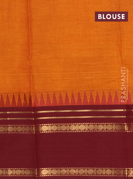 Chettinad cotton saree dark mustard and maroon with thread woven buttas and rettapet zari woven border