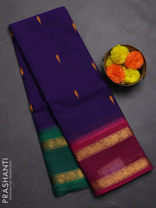 Chettinad cotton saree violet with thread woven buttas and ganga jamuna border