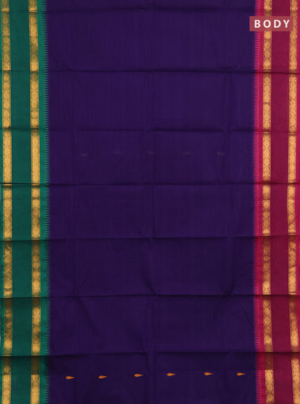 Chettinad cotton saree violet with thread woven buttas and ganga jamuna border