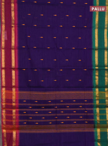 Chettinad cotton saree violet with thread woven buttas and ganga jamuna border
