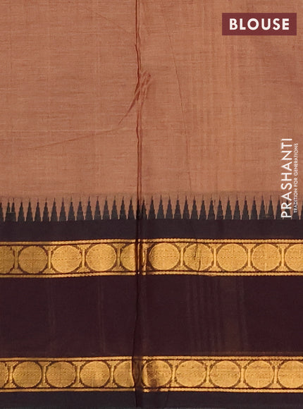 Chettinad cotton saree brown shade with thread woven buttas and ganga jamuna border
