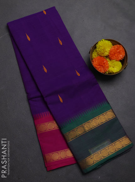 Chettinad cotton saree violet with thread woven buttas and ganga jamuna border