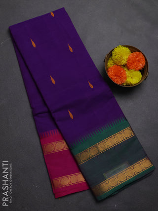 Chettinad cotton saree violet with thread woven buttas and ganga jamuna border