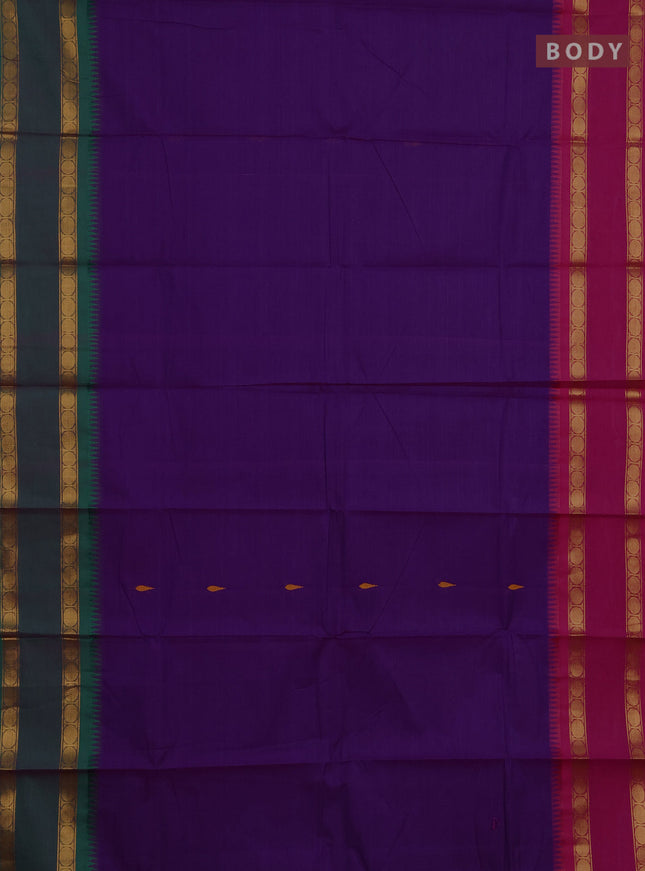 Chettinad cotton saree violet with thread woven buttas and ganga jamuna border