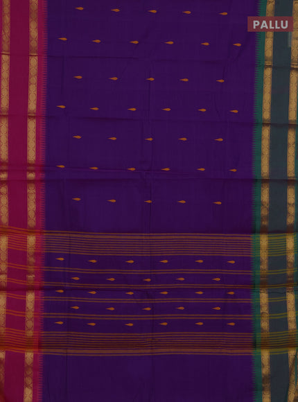 Chettinad cotton saree violet with thread woven buttas and ganga jamuna border
