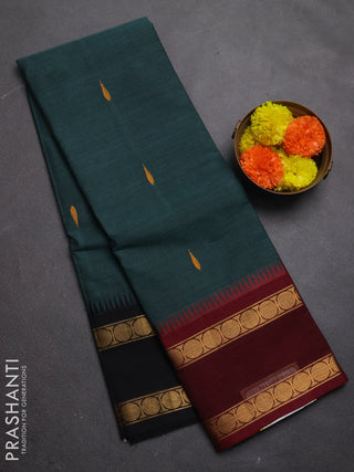 Chettinad cotton saree green and maroon with thread woven buttas and ganga jamuna border