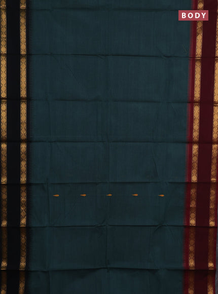 Chettinad cotton saree green and maroon with thread woven buttas and ganga jamuna border