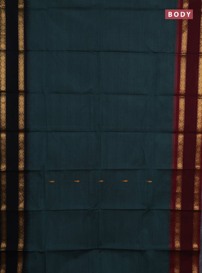 Chettinad cotton saree green and maroon with thread woven buttas and ganga jamuna border
