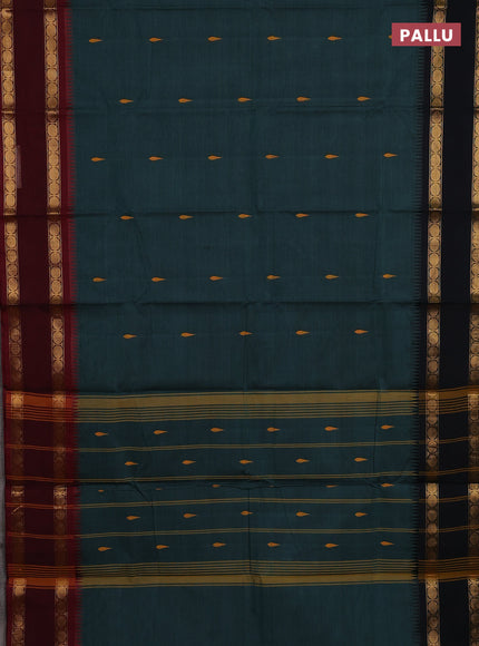 Chettinad cotton saree green and maroon with thread woven buttas and ganga jamuna border