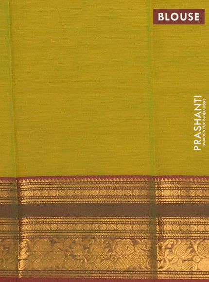 Chettinad cotton saree mustard green and maroon with thread woven buttas and rettapet zari woven border