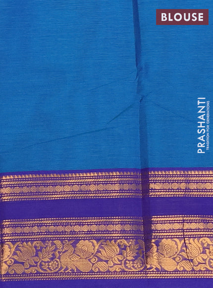Chettinad cotton saree peacock blue and violet with thread woven buttas and rettapet zari woven border