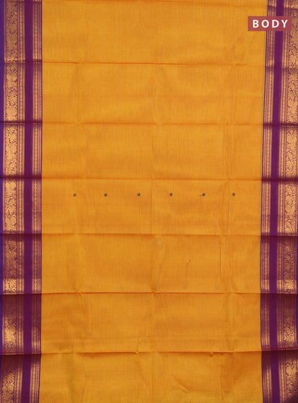 Chettinad cotton saree yellow and purple with thread woven buttas and zari woven border