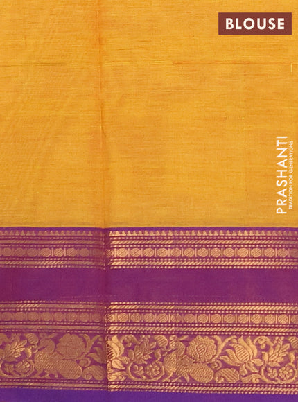 Chettinad cotton saree yellow and purple with thread woven buttas and zari woven border
