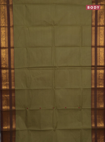 Chettinad cotton saree elaichi green and maroon with thread woven buttas and zari woven border