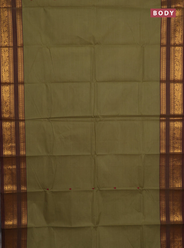 Chettinad cotton saree elaichi green and maroon with thread woven buttas and zari woven border