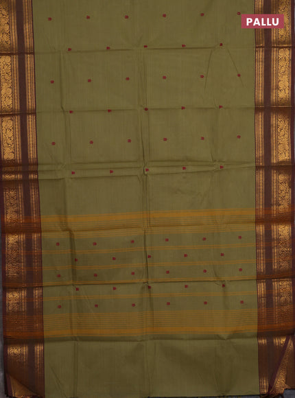 Chettinad cotton saree elaichi green and maroon with thread woven buttas and zari woven border