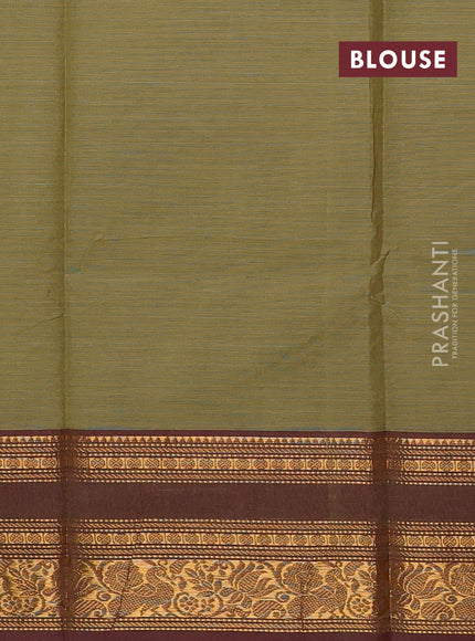 Chettinad cotton saree elaichi green and maroon with thread woven buttas and zari woven border