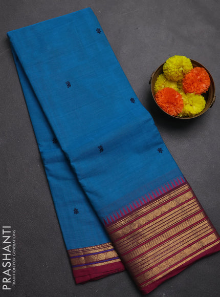 Chettinad cotton saree cs blue and pink with thread woven buttas and zari woven border
