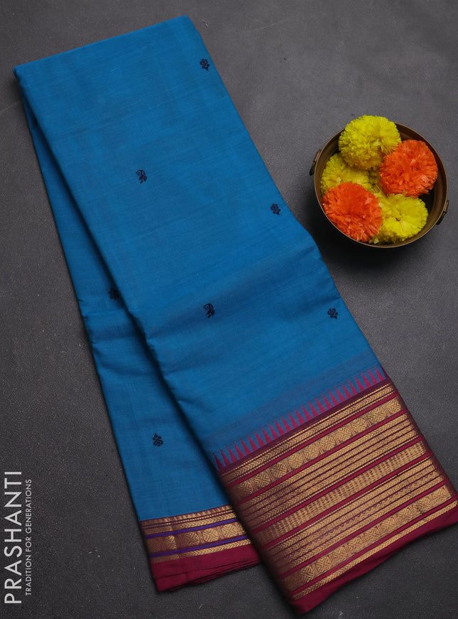 Chettinad cotton saree cs blue and pink with thread woven buttas and zari woven border
