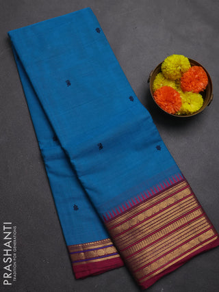 Chettinad cotton saree cs blue and pink with thread woven buttas and zari woven border