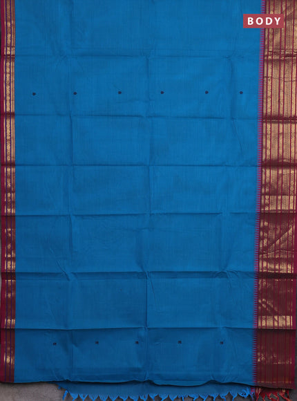 Chettinad cotton saree cs blue and pink with thread woven buttas and zari woven border