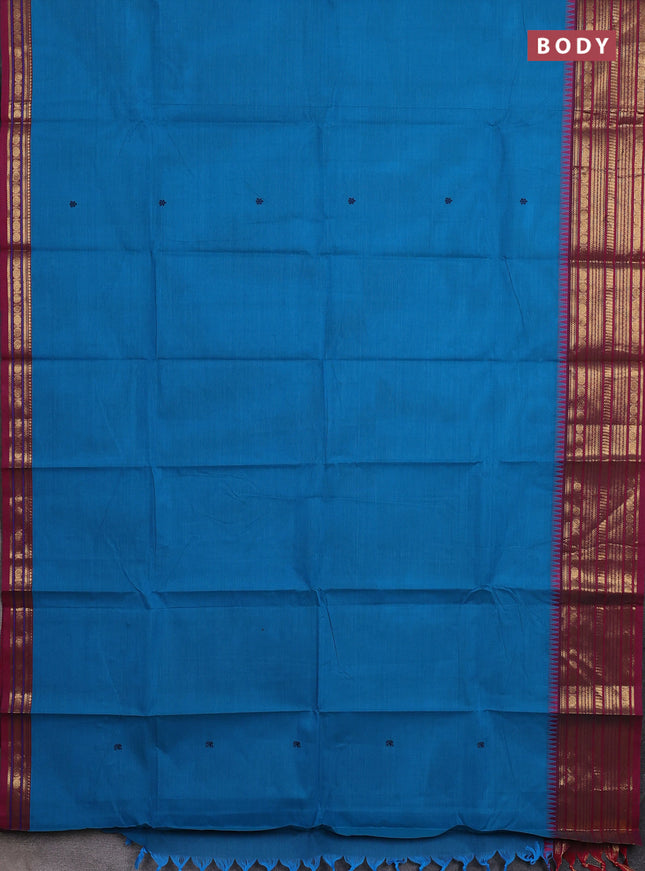 Chettinad cotton saree cs blue and pink with thread woven buttas and zari woven border