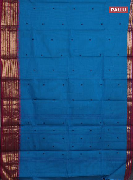 Chettinad cotton saree cs blue and pink with thread woven buttas and zari woven border