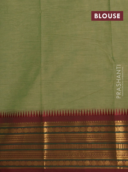Chettinad cotton saree elaichi green and maroon with thread woven buttas and zari woven border