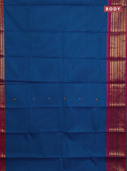 Chettinad cotton saree teal blue and pink with thread woven buttas and zari woven border
