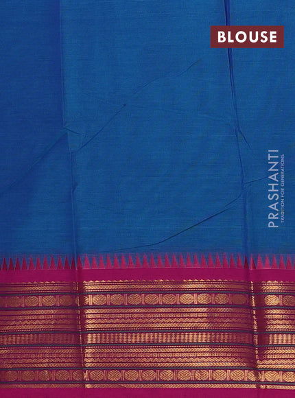 Chettinad cotton saree teal blue and pink with thread woven buttas and zari woven border