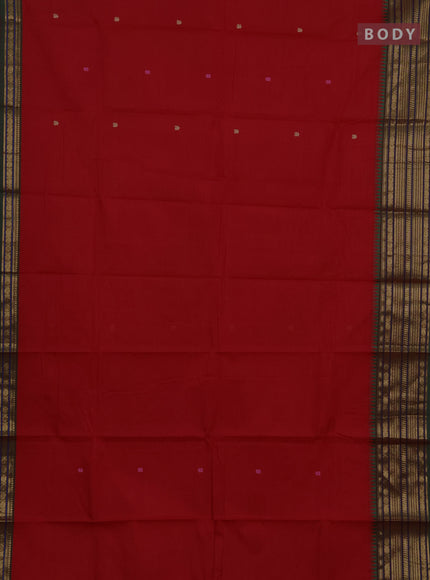 Chettinad cotton saree red and green with thread woven buttas and zari woven border