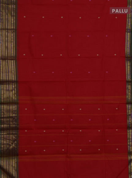Chettinad cotton saree red and green with thread woven buttas and zari woven border