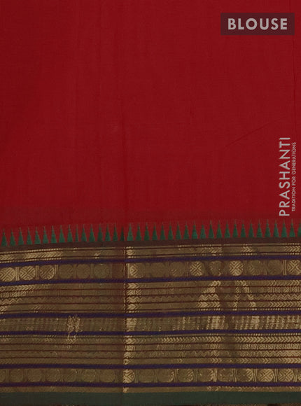Chettinad cotton saree red and green with thread woven buttas and zari woven border