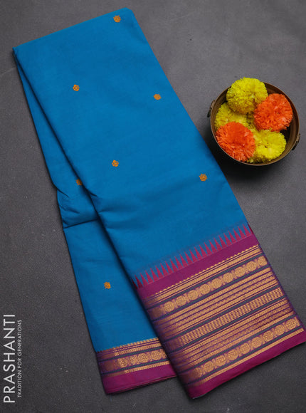 Chettinad cotton saree cs blue and pink with thread woven buttas and zari woven border